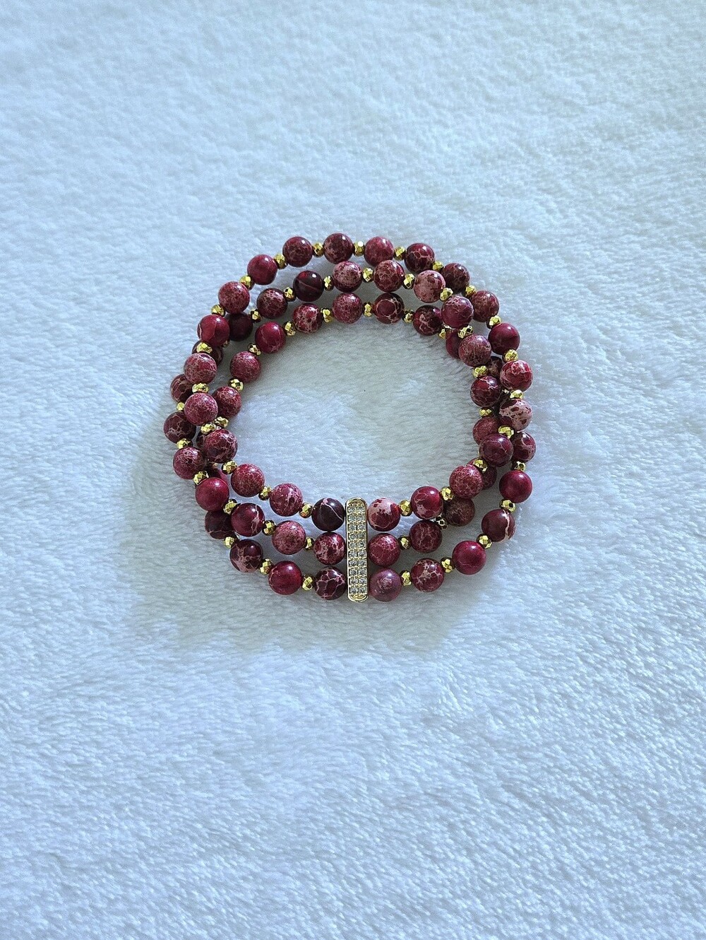 Iris & Lily Speckled Red❤️ Imperial👑 Jasper Stretch Bracelet